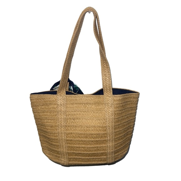 Draper James Straw Hook & Loop Summer Feminine Prairie Floral Scarf Tote Bag - Picture 2 of 10